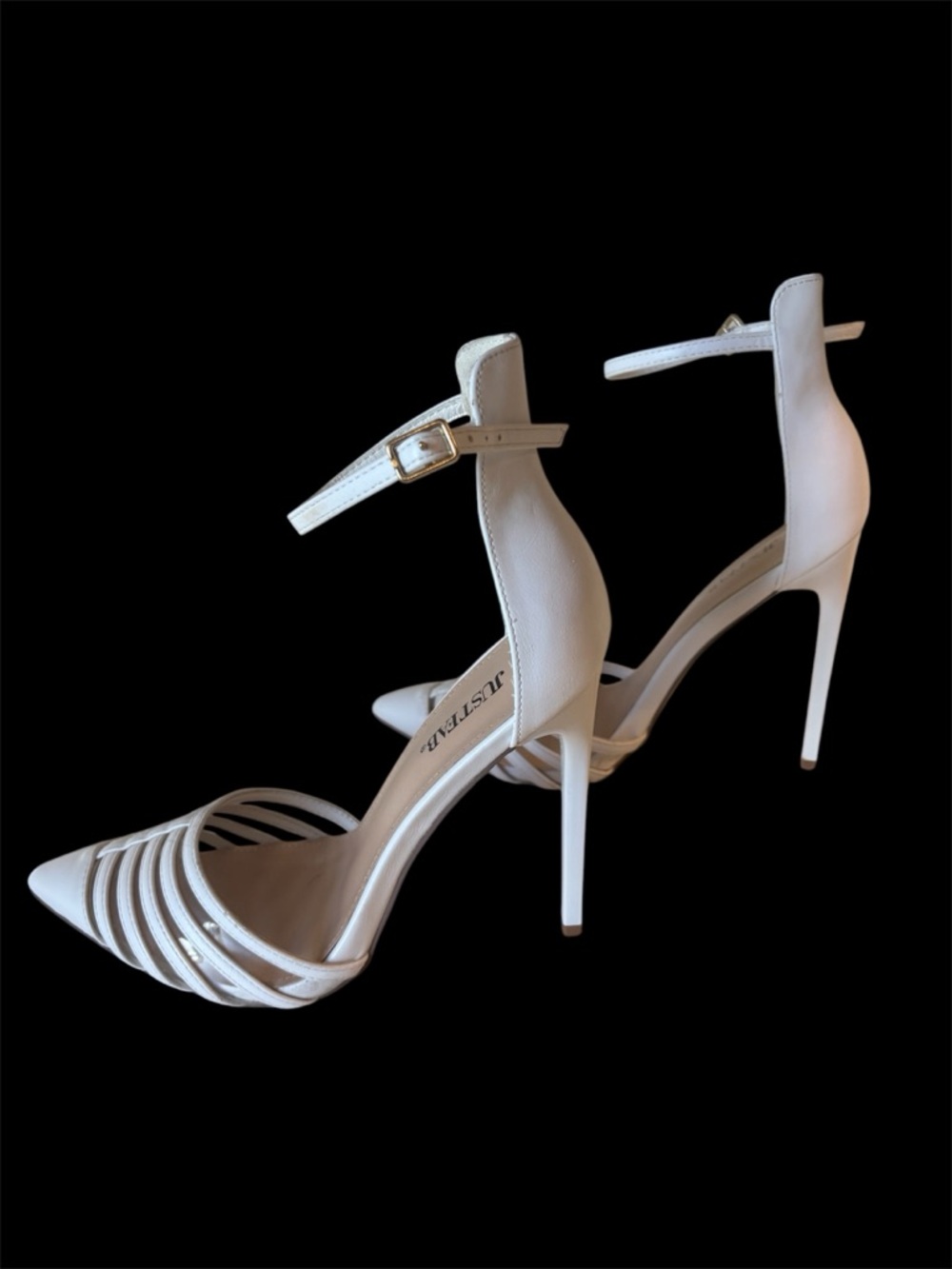 JustFab White Strappy Pointed-Toe Ankle-Strap Heels 9 - Picture 4 of 4